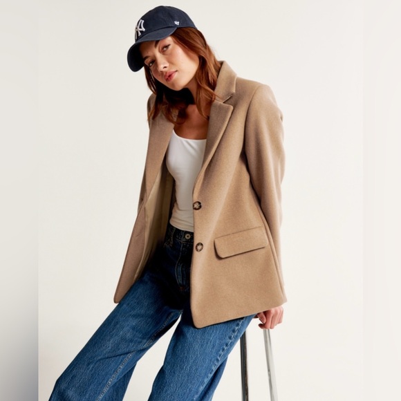 NWT abercrombie wool blend blazer coat in camel XXS P - Picture 14 of 14